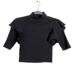 EUC Black Zara Ribbed Mock Neck Crop Top; size M
